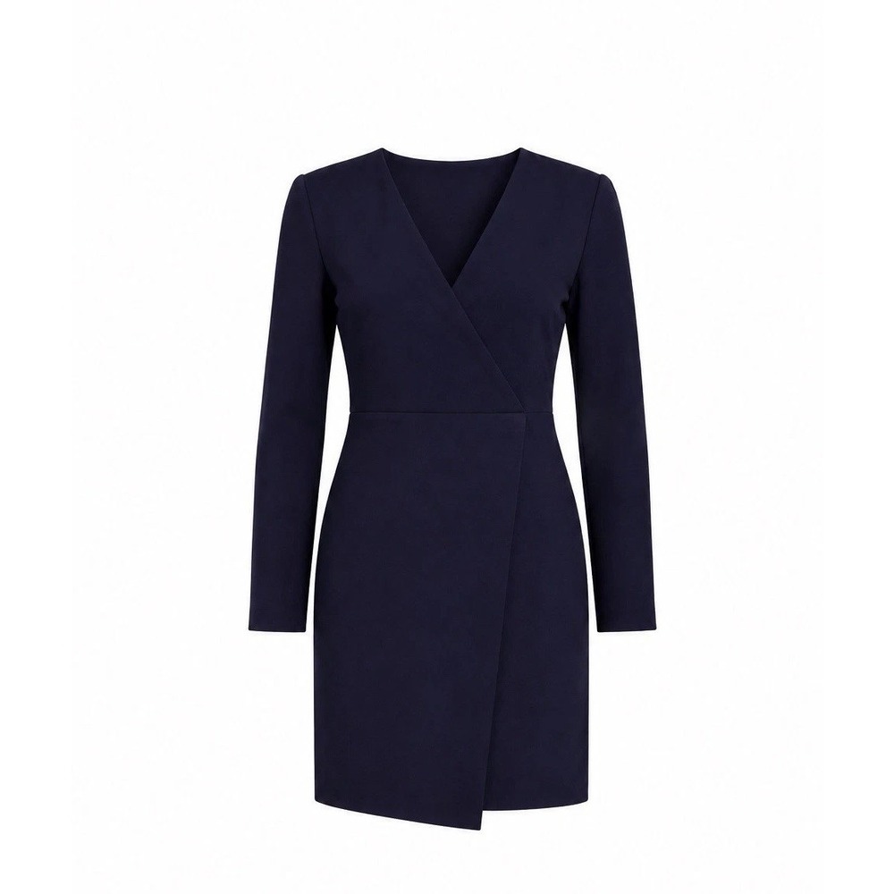 HALSTON HERITAGE NWT $395 Solid Midnight Faux Wrap Navy Mini Dress Size 2